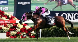 Beauty Generation (NZ) claimed an all-the-way win in Sunday’s HK$23 million Hong Kong Mile. Photo: HKJC